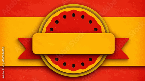 A vibrant, layered digital illustration features a watermelon slice with a banner set against textured background