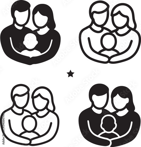 Isolated Loving Family Silhouette Icon Design, Loving Family Silhouette icon, Loving Family Silhouette vector illustration, happy family love lifestyle concept