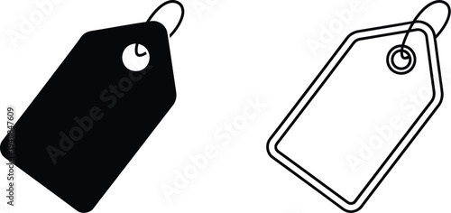 Black and white price tags with holes isolated on transparent background, Vector