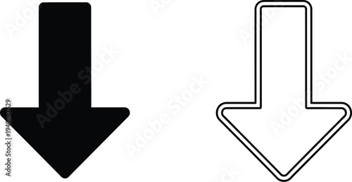 Modern arrow icons - simple down arrow designs isolated on transparent background, Vector