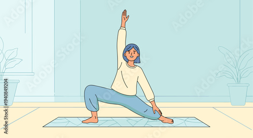 Woman Practicing Yoga Stretch Pose Indoor Fitness and Wellness Exercise