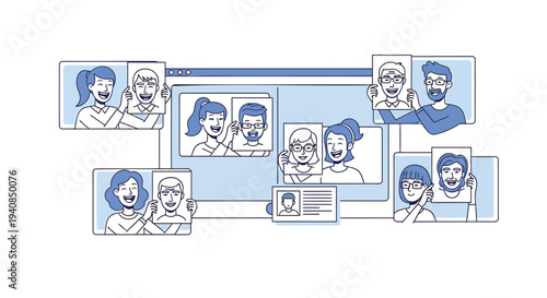 Set of 10 people icons vector, video conference, remote meeting, illustration