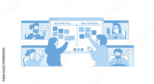 Set of 6 people communicating remotely vector illustrations