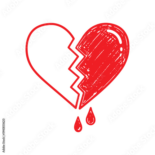 Broken heart love icon set. Relationship breakup pain symbol. Vector illustration.