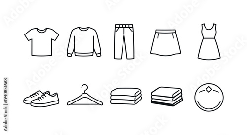 Clothing and apparel line icon set. fashion, outfit, wardrobe icons collection