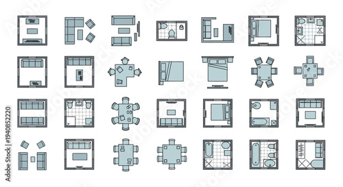 minimalist collection of diverse floor plans and furniture layouts for modern interior design