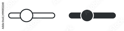 Slider control icon set, horizontal adjustment slider setting symbol, outline and solid silhouette style. Vector illustration.