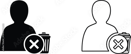 Professional icons: person with forbidden trash can & bag isolated on transparent background, Vector