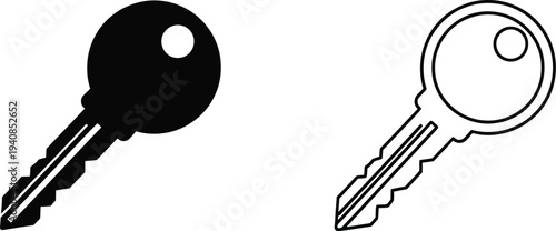 Minimalist key design - black and white keys isolated on transparent background, Vector