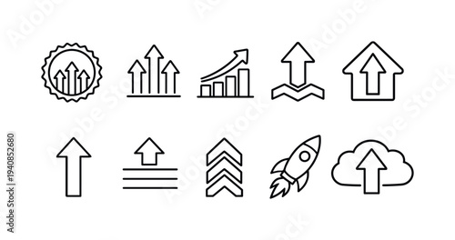 Business growth silhouette icon set. success, progress, finance icons collection