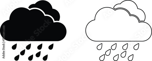 Rainy clouds weather icons set isolated on transparent background, Vector