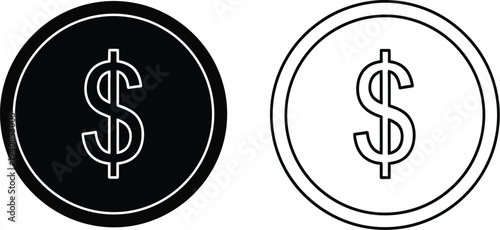 Modern minimalist coin symbols design set isolated on transparent background, Vector