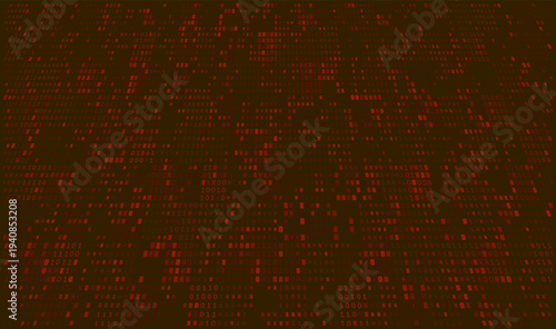 Digital Pulse. Red Binary Stream and Data Distribution Matrix in Deep Perspective