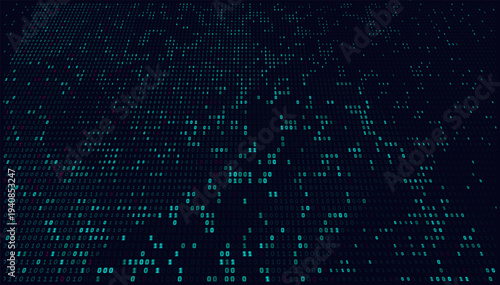 Teal Matrix. Asymmetric Cyan Binary Stream with Neon Accents in Deep Digital Perspective