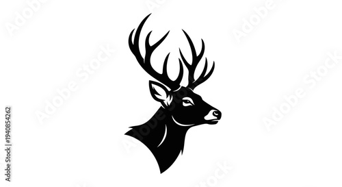 Black Silhouette Deer Head with Antlers.