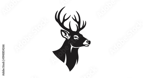 Deer Head Silhouette Illustration with Antlers.