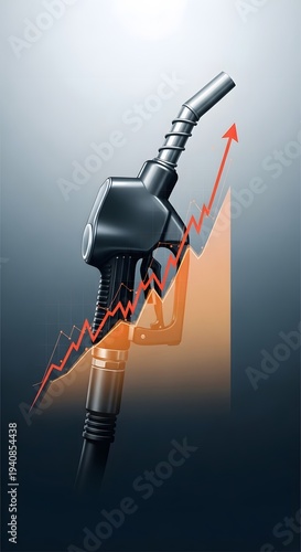 Rising Fuel Costs: A stark visual representation of escalating fuel expenses, with a fuel nozzle superimposed against an upward trending line graph, symbolizing rising prices in the gasoline industry.