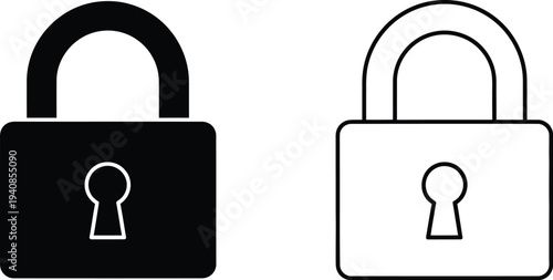 Set of 2 padlock icons vector, black and white
