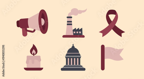A collection of icons representing awareness and social issues.