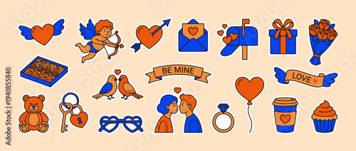 Valentine's Day Icon Set: A vibrant collection of Valentine's Day icons, each conveying sentiments of love, romance, and affection. From Cupid's arrow to love letters.