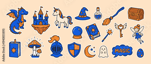 Enchanted Fantasy Elements: A collection of magical elements come together in a charming scene, igniting the imagination with whimsy and wonder.