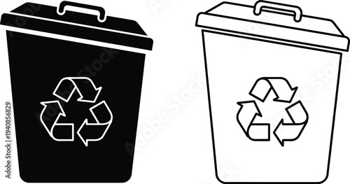 Recycling bins with recycling symbol Vector