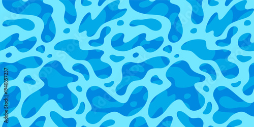 Water Wave Abstract Seamless Pattern. Vector Water Ripple Background. Sea Surface Summer Texture. Blue Liquid Pool Illustration.