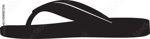 Single Black Flip-Flop Sandal Silhouette, Essential Summer Beach Footwear for Casual Vacation and Relaxation Illustration