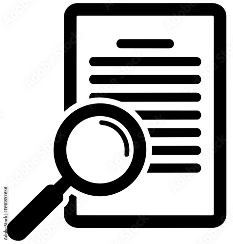 Document review vector illustration with magnifying glass icon for business and research purposes online