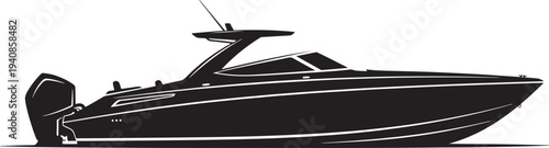 Sleek and powerful silhouette of a modern speed boat or luxury yacht, depicting marine leisure, fast travel, elegance, and high-end watercraft for opulent living.