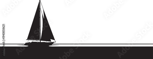 Graceful silhouette of a sailboat or yacht navigating calm waters, representing peaceful travel, freedom, serene marine adventure, and the timeless beauty of sailing.
