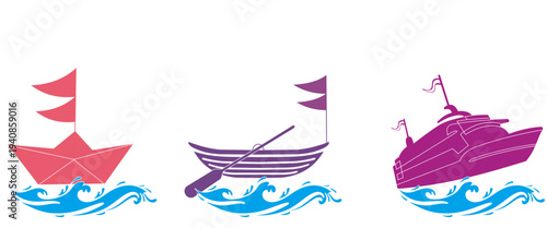 silhouette set of ships on the waves, vector set image