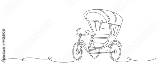 continuous line three wheeled rickshaw with seat at back vector image