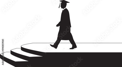 Silhouette of a Graduate Walking Across the Stage - Commencement Ceremony Achievement and Success Concept Illustration