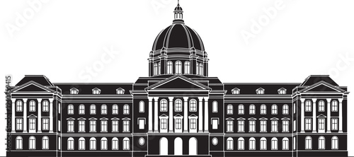 Silhouette of a Classic University Building with Dome - Academic Institution, Higher Education, and Campus Architecture Illustration