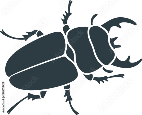 Stag beetle silhouette vector illustration, rhinoceros beetle insect icon, minimal black bug symbol, wildlife entomology graphic design