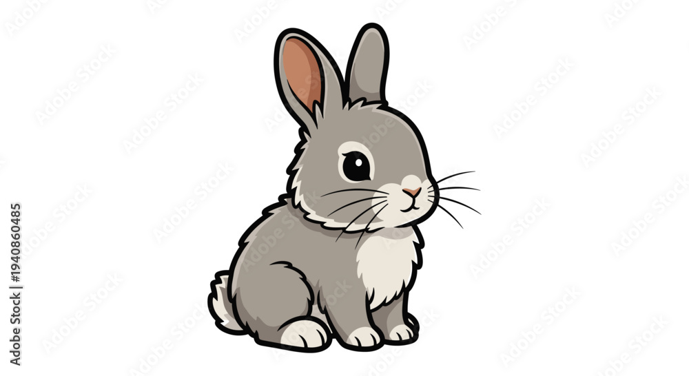 Fototapeta premium A cute gray rabbit illustration in a cartoon style, perfect for children's designs or Easter themes
