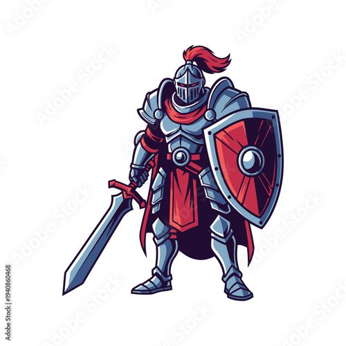 Medieval Knight in Armor Standing.