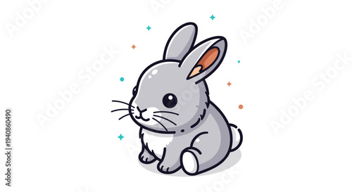 A cute, cartoon-style gray rabbit with a playful expression, featuring a modern and colorful design