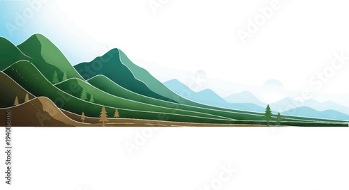 Green Hillside Terraced Landscape Illustration.