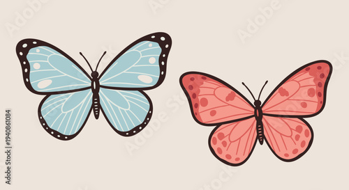 Two beautifully illustrated butterflies in a flat design style, perfect for nature-themed projects