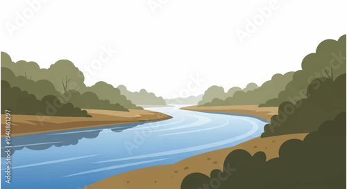 River Landscape with Trees and Water.