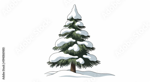 Snow Covered Evergreen Tree Illustration.