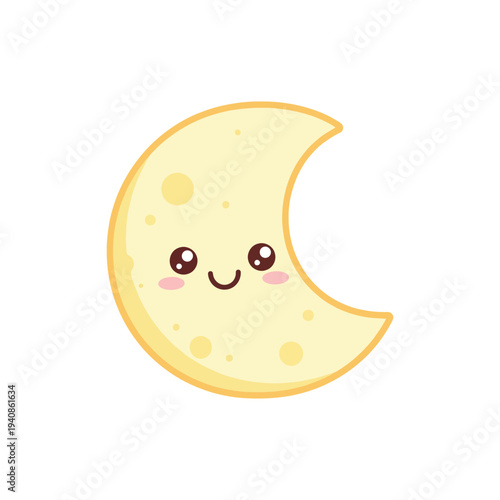 Cute Smiling Cartoon Moon Face.