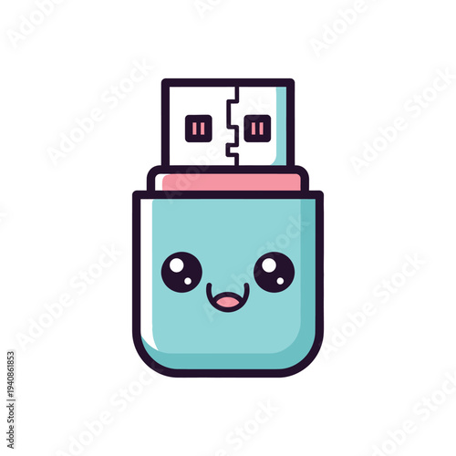 Cartoon usb flash drive smiling face.