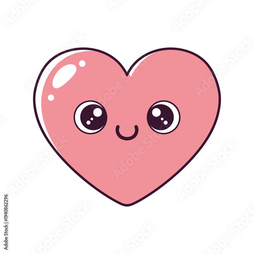 Cute Pink Heart with Smiling Face.