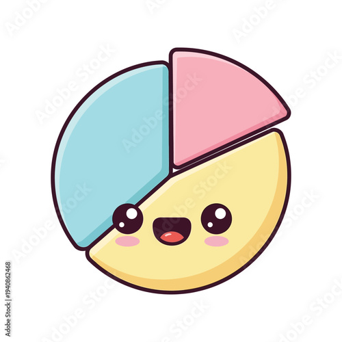 Cute cartoon pie chart smiling face.