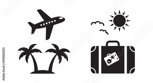 Travel suitcase and airplane vector graphic illustration for tourism and vacation concepts online