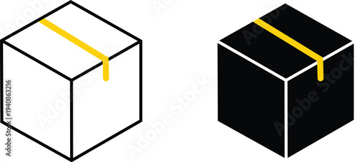 Modern 3D cube icons in white and black variations
