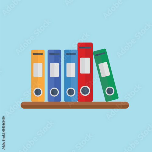 Colorful office binders on a shelf in a modern workspace setting
